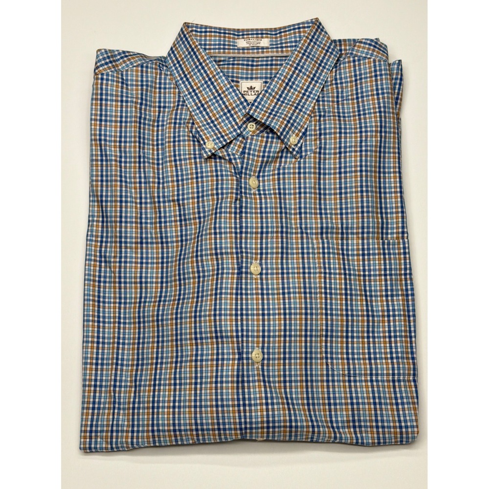 Peter Millar Mens Extra Large Plaid Button Down Shirt Long‎ Sleeve Casual Cotton